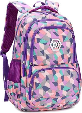 Bansusu Geometric-Print Purple Cute Backpack For Girls || Backpackbin.com
