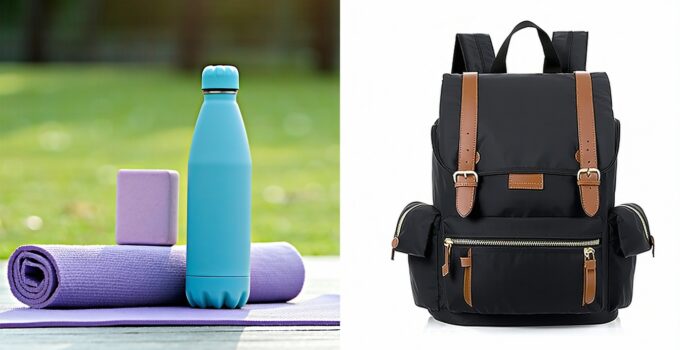 how to carry blocks towel water bottle in a yoga backpack || Backpackbin.com