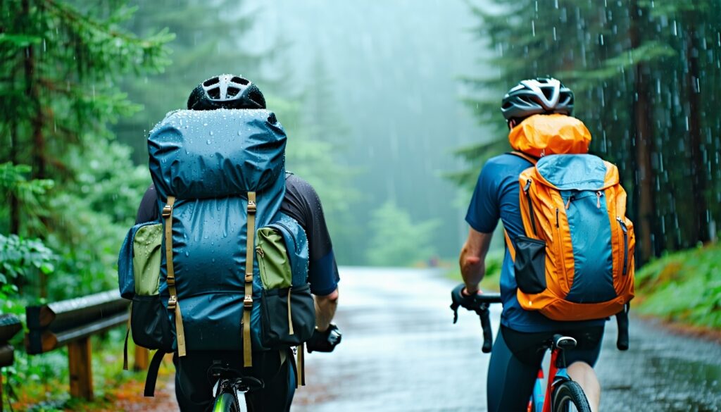 when to add rain covers or dry bags to your bike backpack || Backpackbin.com