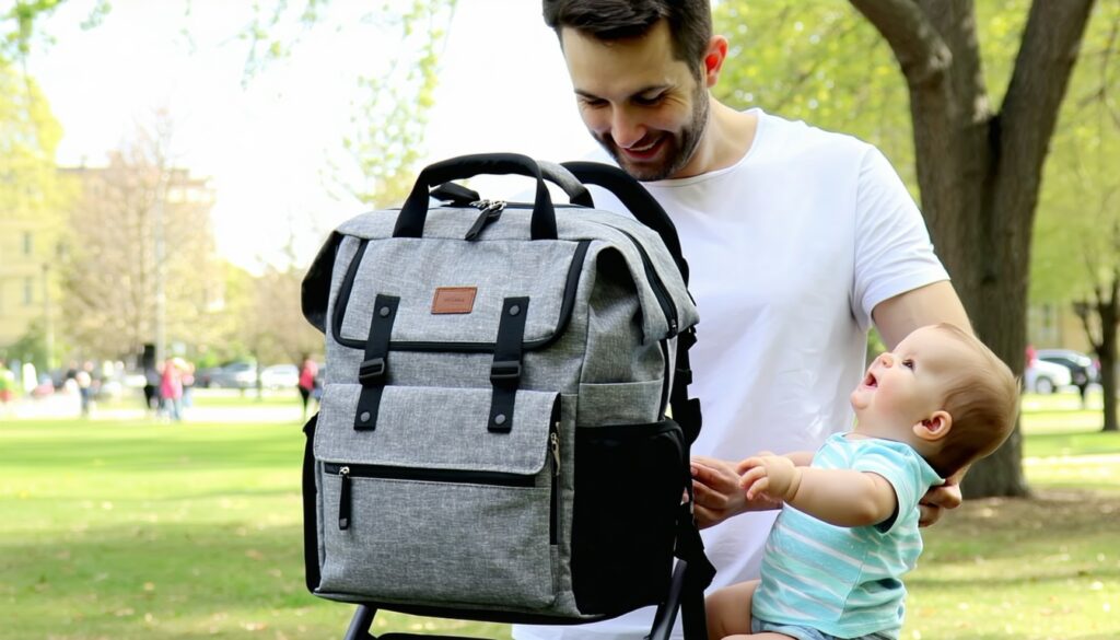 how to use stroller straps and clips on dad-friendly diaper backpacks || Backpackbin.com